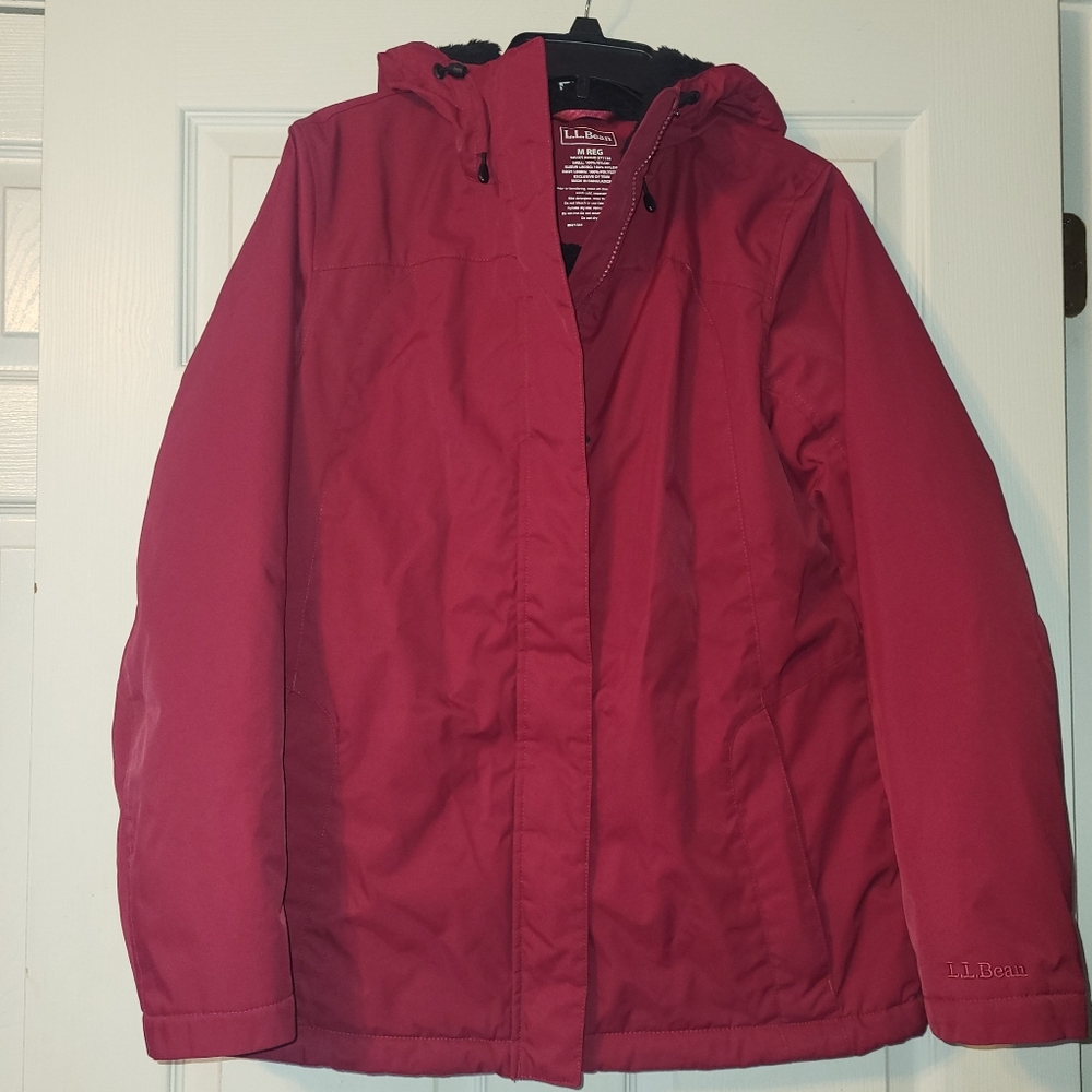 LL Bean Women's Winter Warmer Jacket Size Medium Regular‎ Red Lined